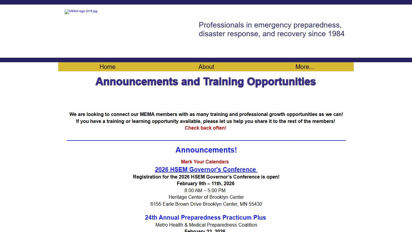 Announcements and Training | mema